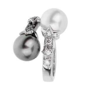 Chanel Diamond Pearl Bypass White Gold Ring