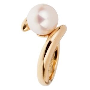 Chanel Pearl Bypass Yellow Gold Ring Sz 4 1/2