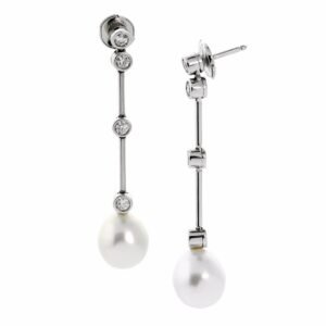 Chanel Pearl Diamond 18k White Gold Drop Earrings