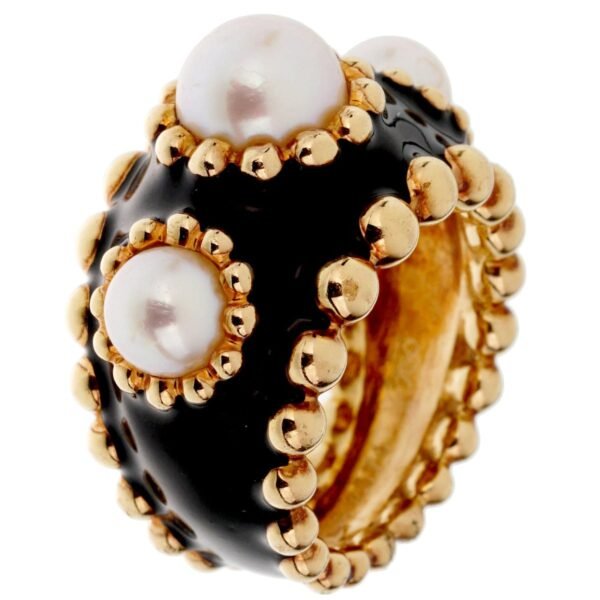 Chanel Pearl Yellow Gold Beaded Cocktail Ring Sz 5 3/4 - Image 2