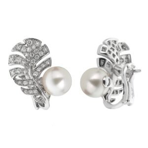 Plume De Chanel Pearl Diamond White Gold Earrings