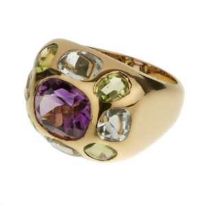 Chanel Vintage 18k Yellow Gold Amethyst Peridot Topaz Cocktail Ring