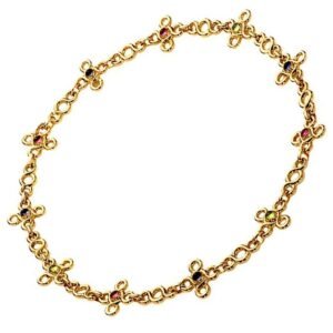 Chanel Vintage Gemstone Yellow Gold Choker Necklace