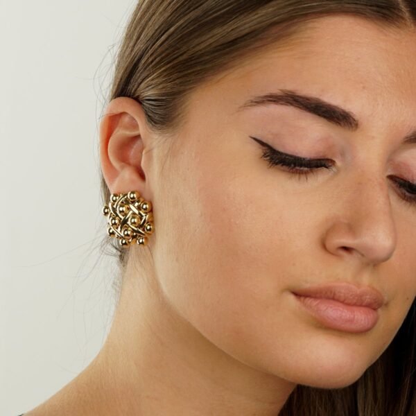 Chanel Vintage Quilted Yellow Gold Earrings - Image 3