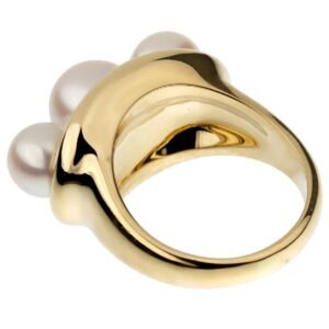 Chanel Vintage Yellow Gold Pearl Cocktail Ring Size 6 1/2