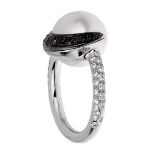 Chanel White Black Diamond Pearl Platinum Ring Sz 6