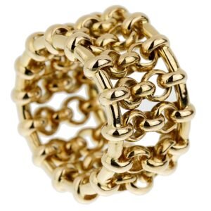 Chanel Yellow Gold Chain Link Cocktail Band Ring Sz 4 3/4