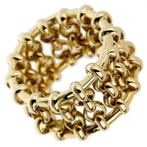 Chanel Yellow Gold Chain Link Cocktail Band Ring Sz 4 3/4