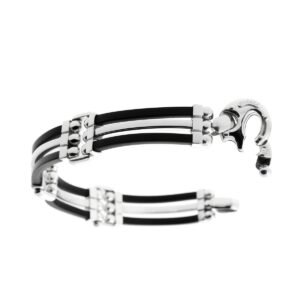 Mens Baraka White Gold and Rubber Bracelet