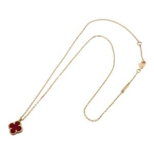 Van Cleef & Arpels 18k Yellow Gold and Carnelian Vintage Alhambra Pendant Necklace