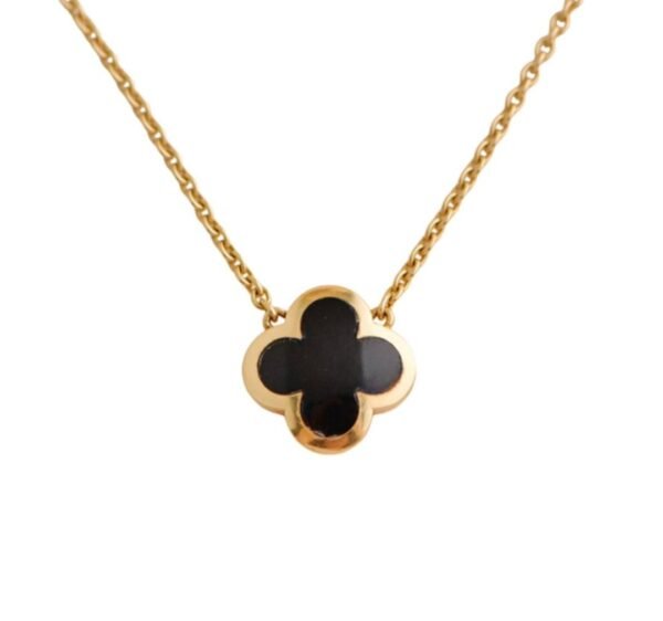 Van Cleef & Arpels Pure Alhambra Onyx Yellow Gold Pendant Necklace - Image 6