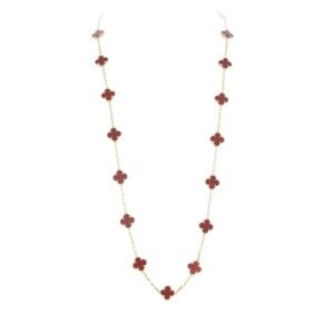 Van Cleef & Arpels Gold and Carnelian Vintage Alhambra Necklace