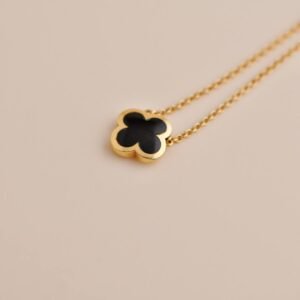 Van Cleef & Arpels Pure Alhambra Onyx Yellow Gold Pendant Necklace