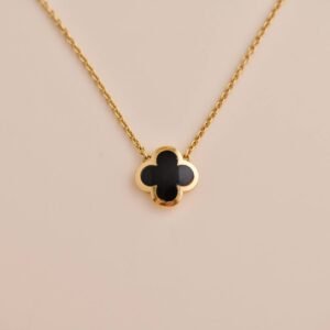 Van Cleef & Arpels Pure Alhambra Onyx Yellow Gold Pendant Necklace